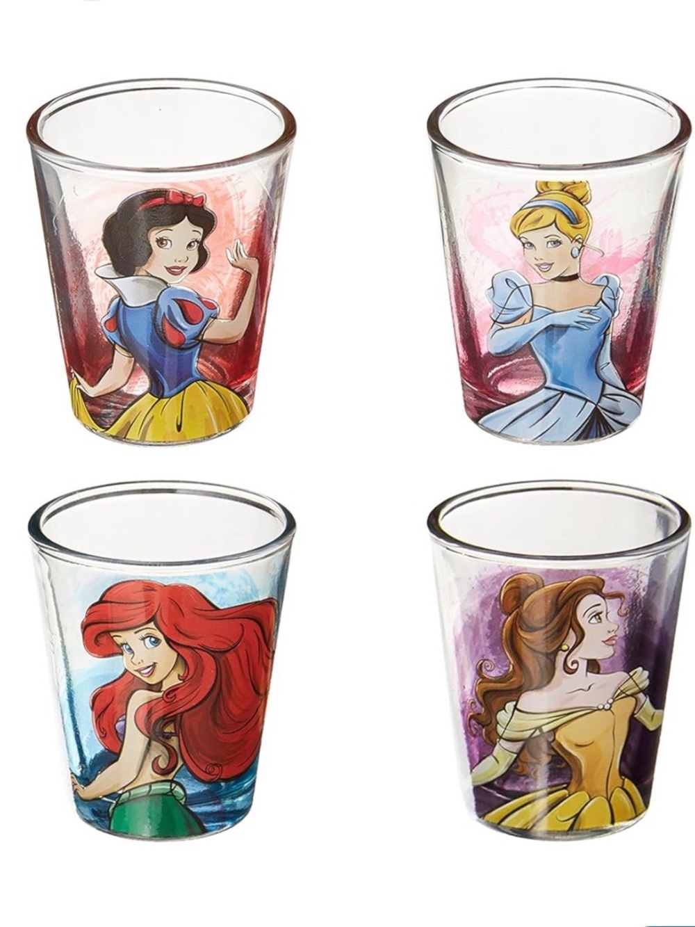 Disney Princess Shot Glasses Set – Red, Blue, Yellow, Purple Accents
